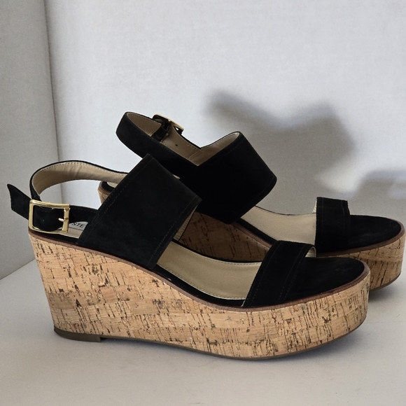 Steve Madden Caytln Black Suede Wedge Platform Sandals Size 9.5 - Picture 3 of 11